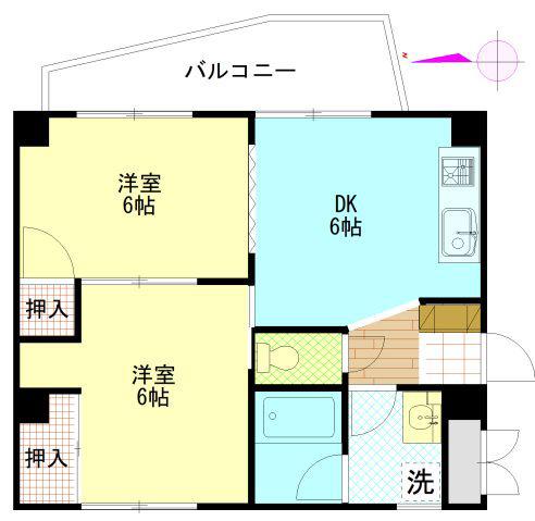 洋光ハイツ中山(2DK/4階)の間取り写真