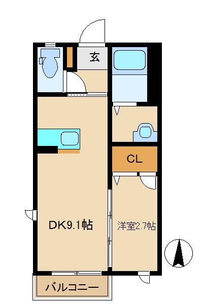 ハートフル(1DK/1階)の間取り写真