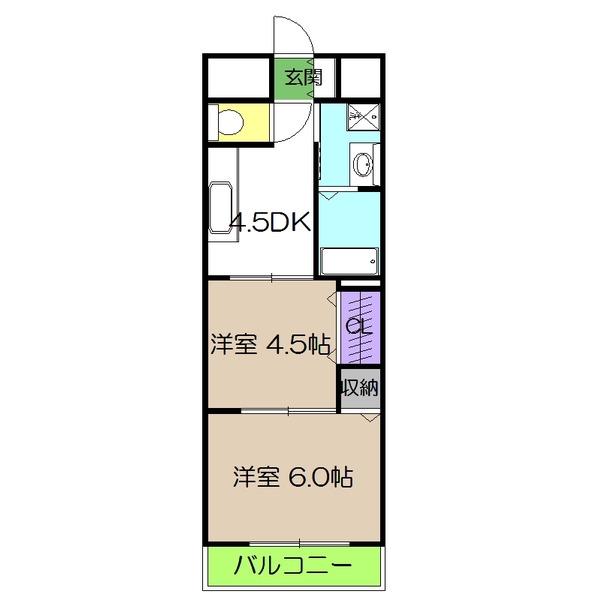 PERLA南川添 II(2K/4階)の間取り写真