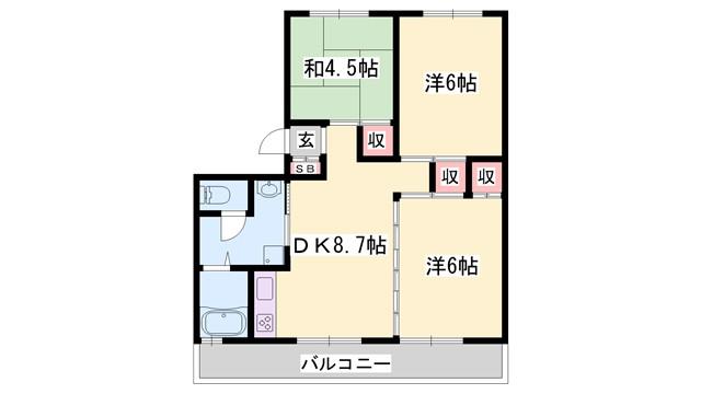クローバー広畑才(3DK/4階)の間取り写真