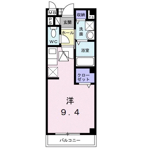 コネクションB(ワンルーム/1階)の間取り写真