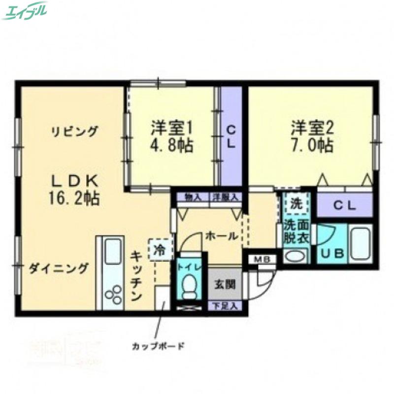 ボ・ヌール(2LDK/2階)の間取り写真