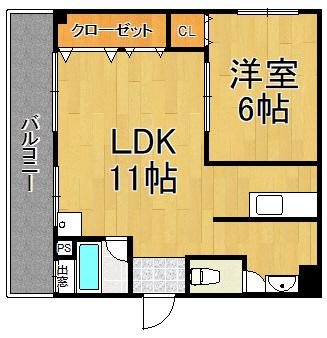 グランドハイツ浜甲子園(1LDK/2階)の間取り写真