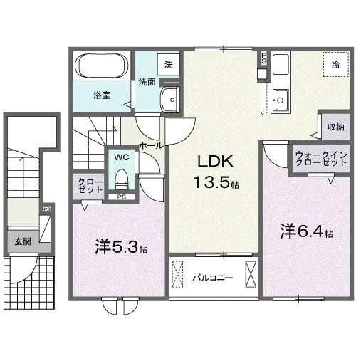 プレミアム コンフォート I(2LDK/2階)の間取り写真
