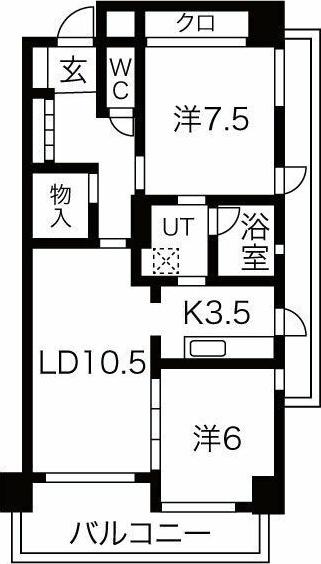 ソレイユ徳川(2LDK/3階)の間取り写真