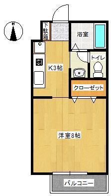 ひまわりハイツ(ワンルーム/2階)の間取り写真