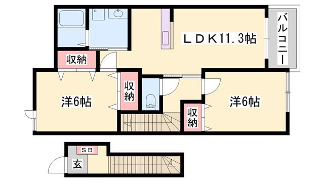 ウィルヴェスティージ壱番館(2LDK/2階)の間取り写真