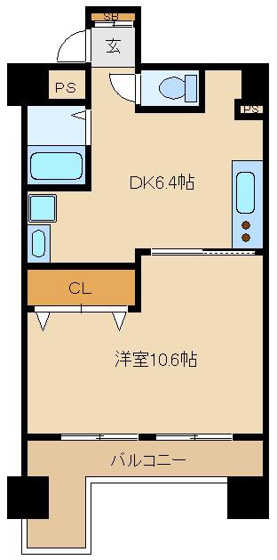 大拓ハイツ6(1DK/6階)の間取り写真