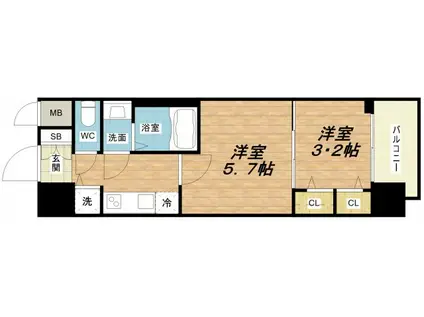 S-RESIDENCE日本橋QUALIER(2K/13階)の間取り写真