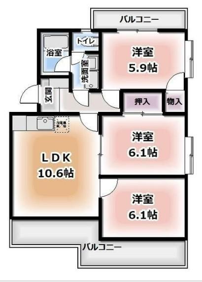エクセルシオールII(3LDK/3階)の間取り写真