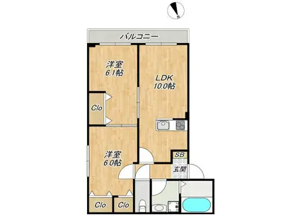 CENTRAL VILLA K(2LDK/1階)の間取り写真