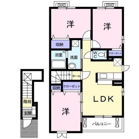 プリムローズイースト(3LDK/2階)の間取り写真