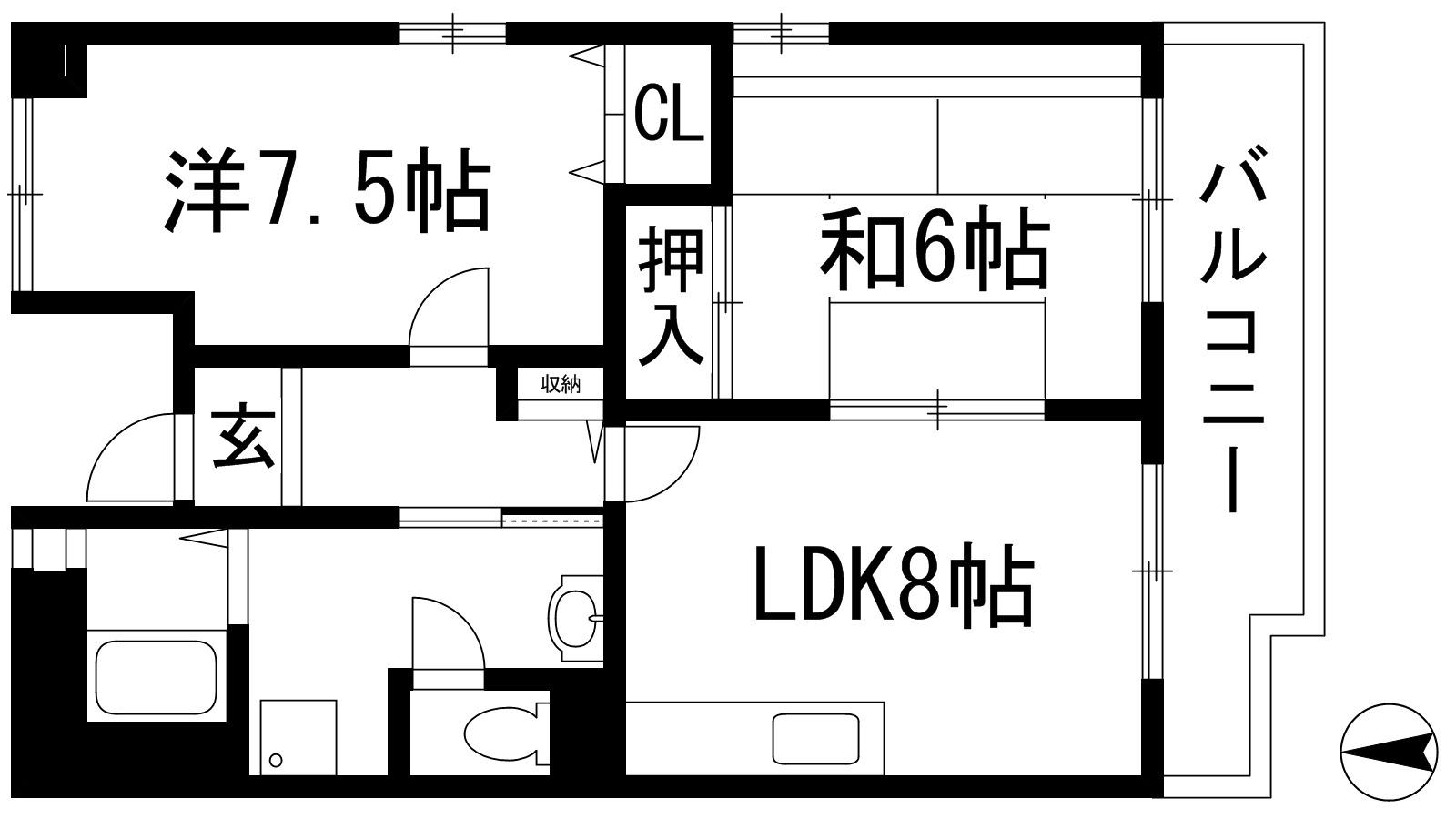 アルビス伊丹千僧7号棟(2LDK/1階)の間取り写真