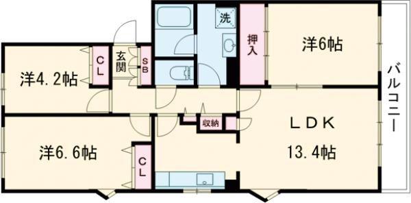リブレス行田(3LDK/2階)の間取り写真