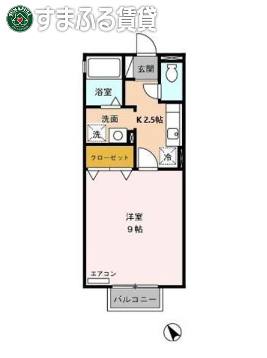 サウスウィンドB(1K/2階)の間取り写真