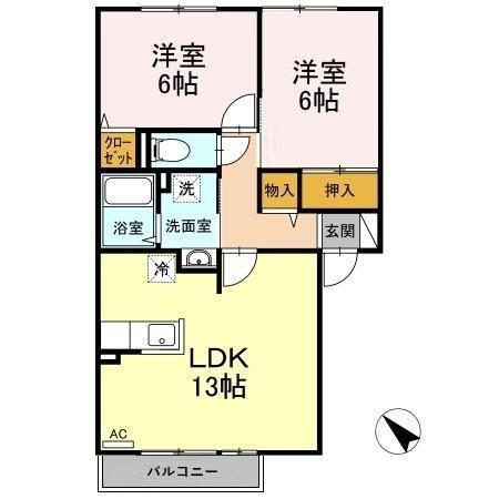 グランシャリオB(2LDK/2階)の間取り写真