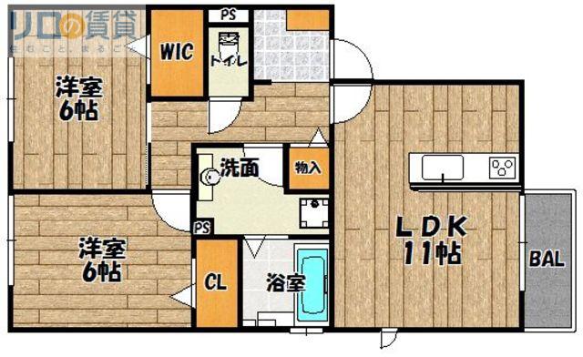 ゲーテッドシティ豊里(2LDK/1階)の間取り写真