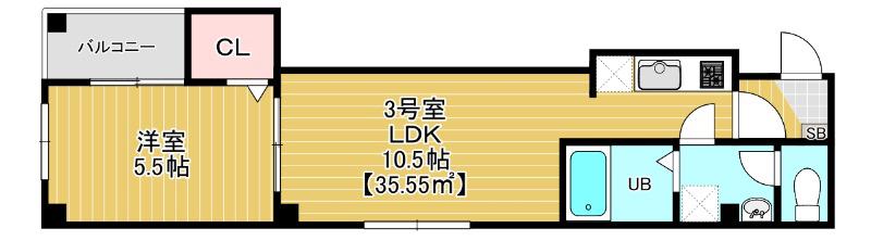コンフォルテ本千葉(1LDK/3階)の間取り写真