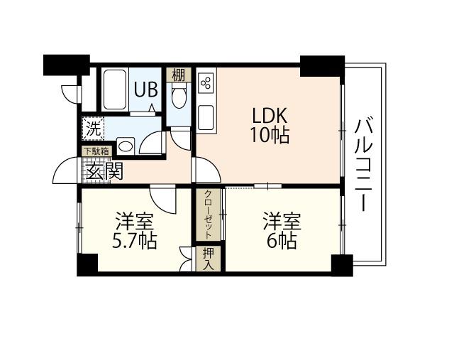 ミラドール奥田西町(2LDK/3階)の間取り写真