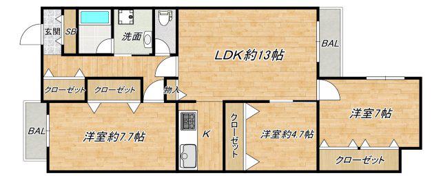 スコーレ21南船場(3LDK/3階)の間取り写真