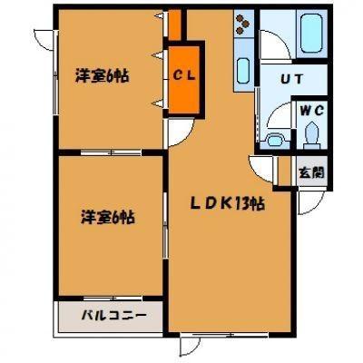 プリオール富岡(2LDK/2階)の間取り写真