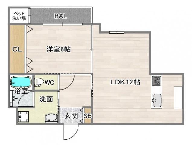 クローバー・プレミア昭和町(1LDK/6階)の間取り写真