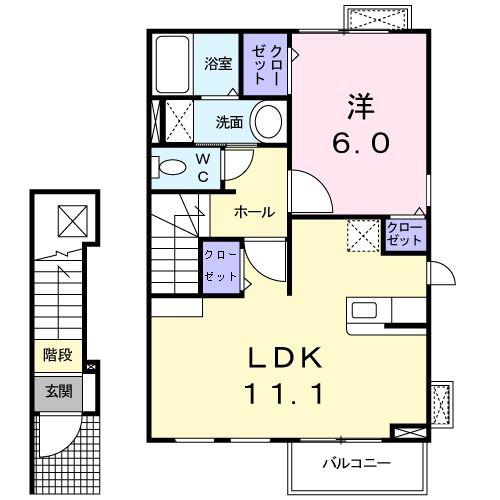 ロイ ファロ(1LDK/2階)の間取り写真