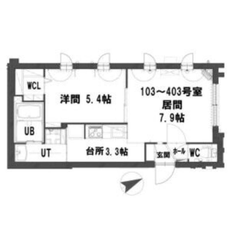 グランメール本郷通13北II(1LDK/2階)の間取り写真
