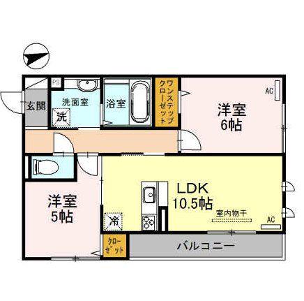 グロリアハイツはびきのA棟(2LDK/2階)の間取り写真