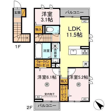 ハレカフア(3LDK/2階)の間取り写真