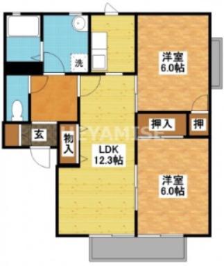 ディアス吉田 A棟(2LDK/1階)の間取り写真