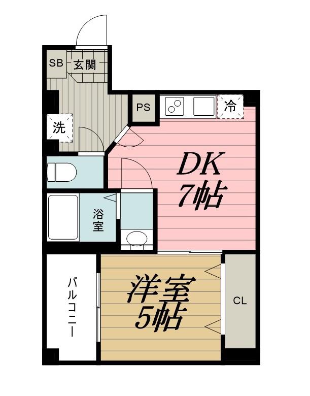 エクセレントコート千葉新宿(1DK/2階)の間取り写真