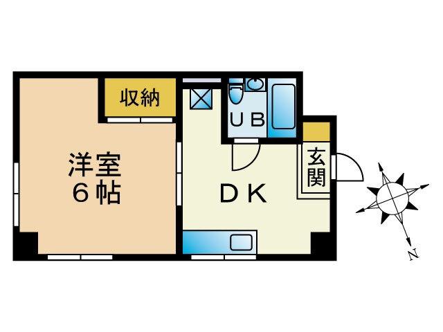 第1占部ビル(1DK/2階)の間取り写真