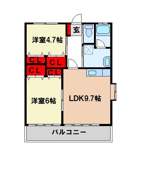 サクラメゾン(2LDK/2階)の間取り写真