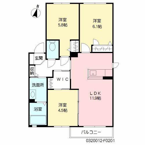 アルカンシェル F棟(3LDK/2階)の間取り写真