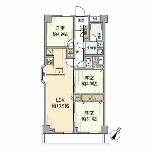 朝日石川台マンション(3LDK/3階)の間取り写真