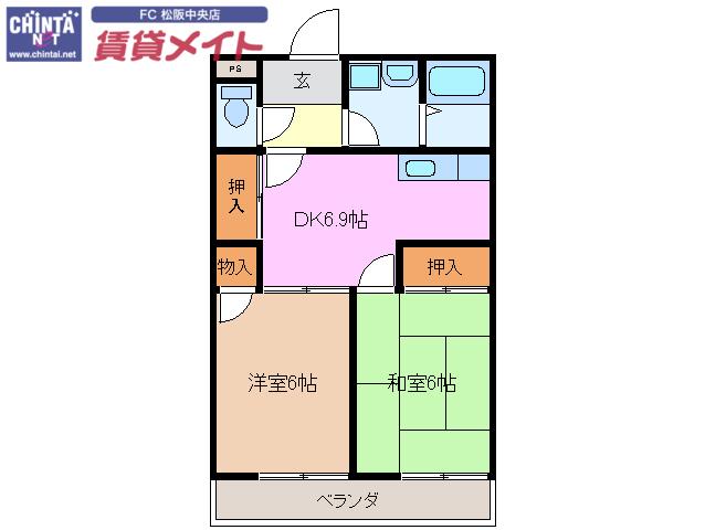りんごの木(2DK/2階)の間取り写真