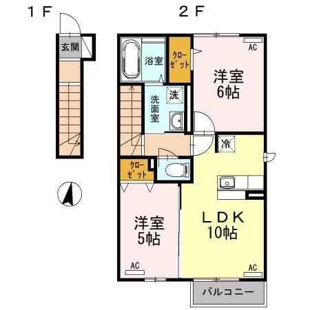 ショウリュウ秋津(2LDK/2階)の間取り写真
