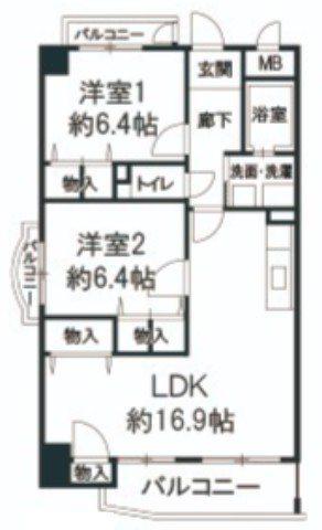 プロスベール高安(2LDK/3階)の間取り写真