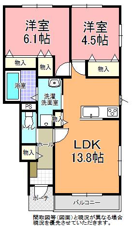 VILLA若林(2LDK/1階)の間取り写真