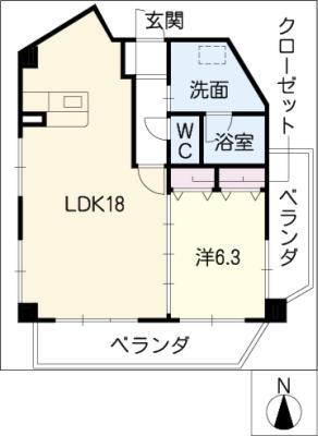 ハイブリッジマンション61(1LDK/5階)の間取り写真