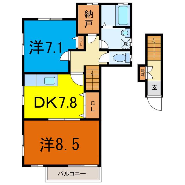谷田コーポ(2SDK/2階)の間取り写真