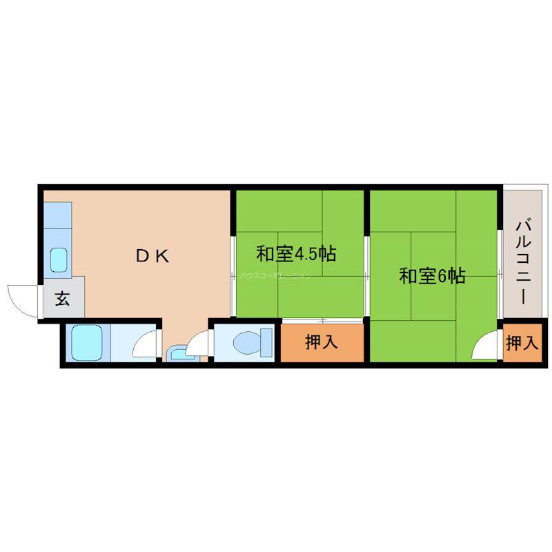 阪神マンション(2DK/2階)の間取り写真