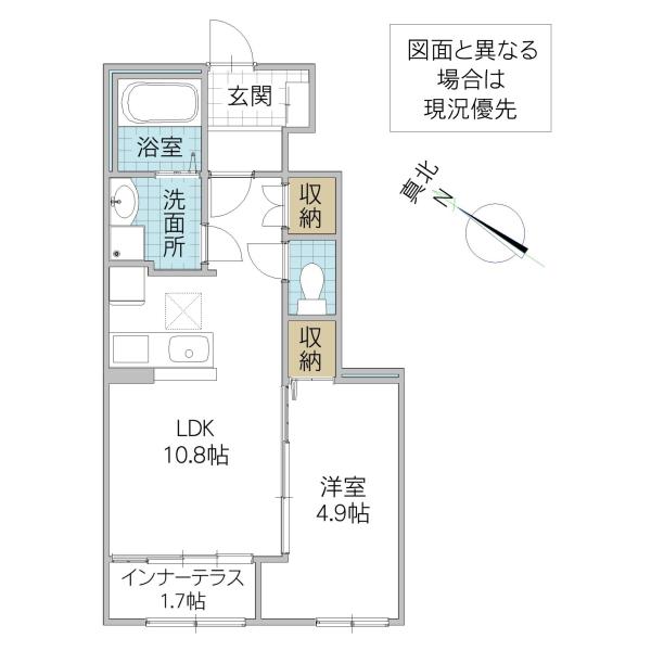 つくば市大角豆アパート(1LDK/1階)の間取り写真
