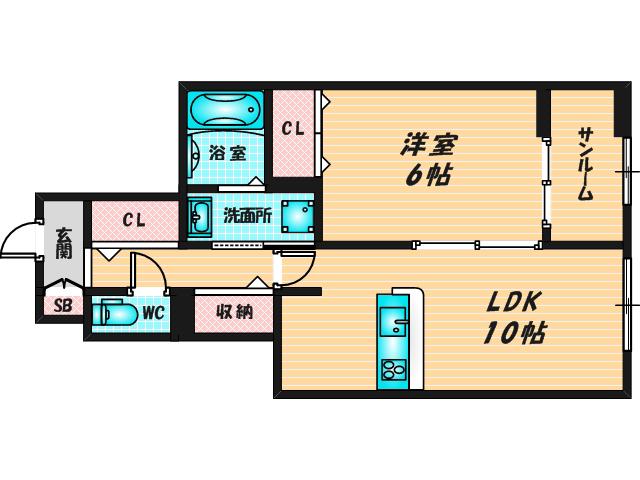 ビラカルロッタ(1LDK/1階)の間取り写真
