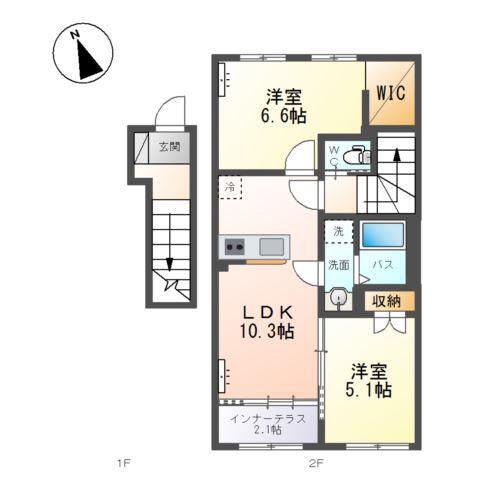 森合アパートA棟(2LDK/2階)の間取り写真