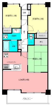 ダイアパレス若葉壱番館(3LDK/2階)の間取り写真