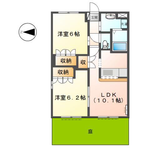 ハッピーガーデン(2LDK/1階)の間取り写真