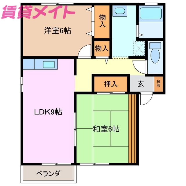 アヴェニュー霞ヶ浦B(2LDK/2階)の間取り写真