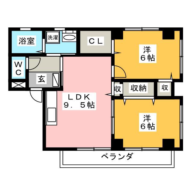 ホワイトウイングII(2LDK/3階)の間取り写真